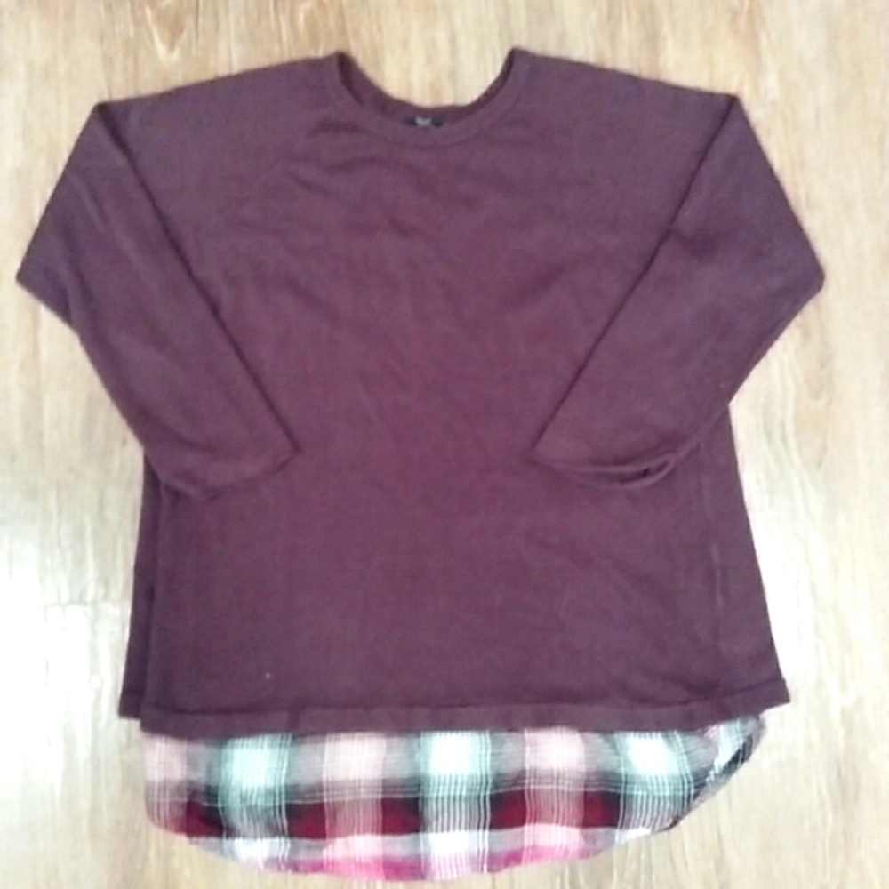 (S) Maison Coupé Plaid Casuall Plaid Print Details Ski Layering Cabin Crewneck